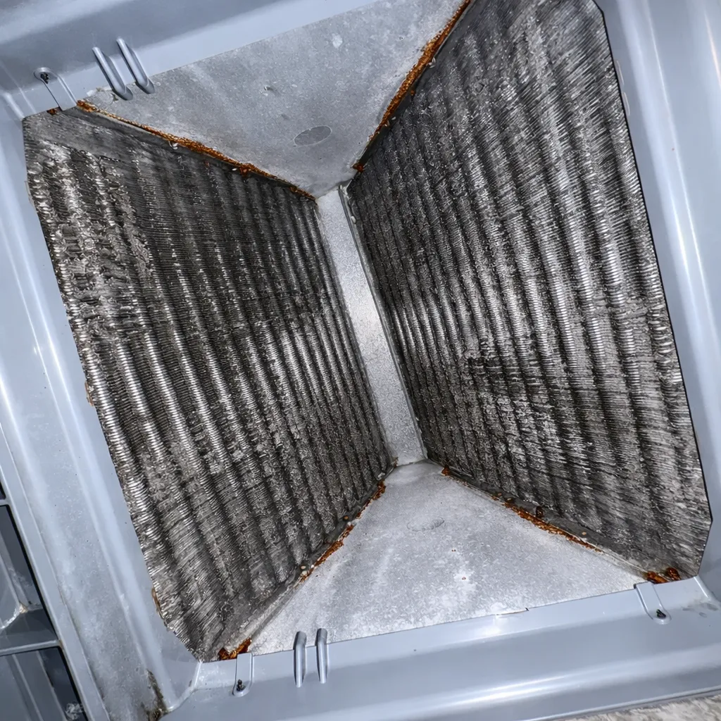 AC coil chamber cleaned to bare metal after service