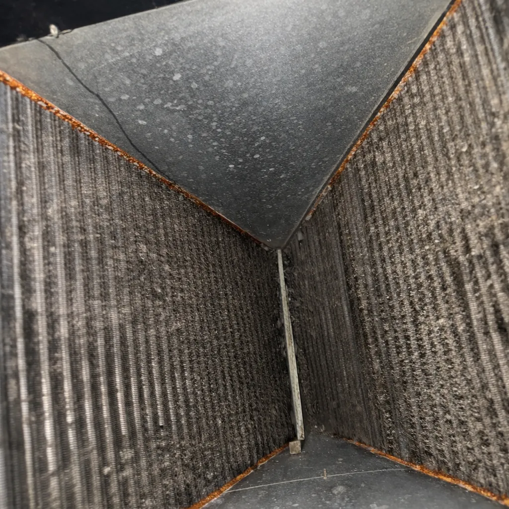 AC coil chamber packed with dust before cleaning